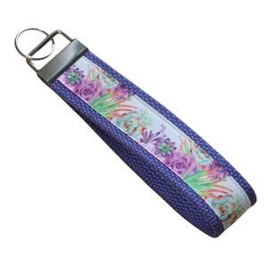 Floral Succulent Keychain Wristlet Handmade Boho Fabric Key FOB Plant Lover Leaf